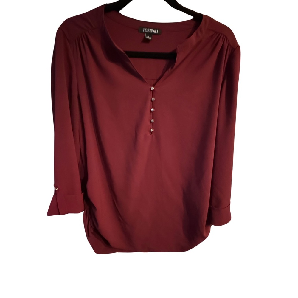 Roz & Ali Burgundy Blouse with Button Accents